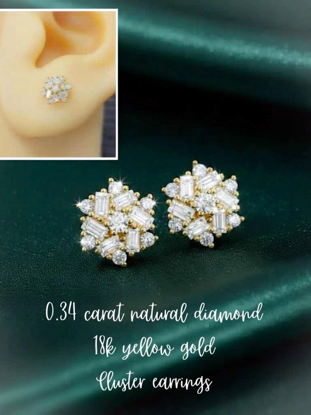 18K Yellow Gold Diamond Cluster Stud Earrings - Yellow Gold